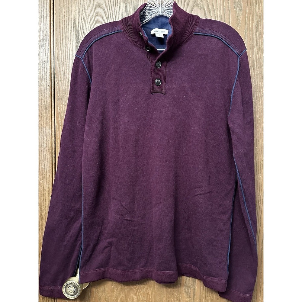 Sundance Sweater Men's Burgundy Highland Stitch Henley Mockneck Size Large